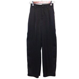WOMEN'S DIVIDED H&M BLACK WIDE LEG SATIN SHEEN DRESS PANTS - SIZE XS
